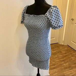Blue Polka Dot Ruched Bodycon Dress Size M